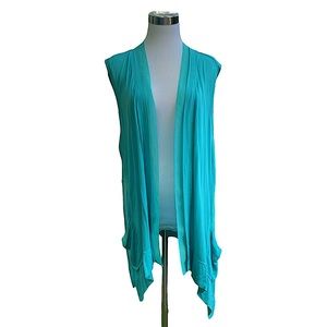 LOGO by Lori Goldstein Womens Vest Chiffon Trim Aqua XL Tunic Top Sleeveless